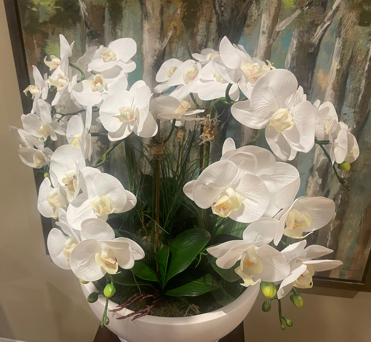 White Ceramic Vase with Orchids