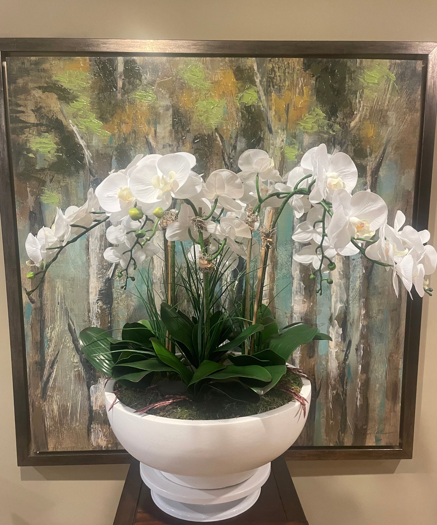 White Ceramic Vase with Orchids