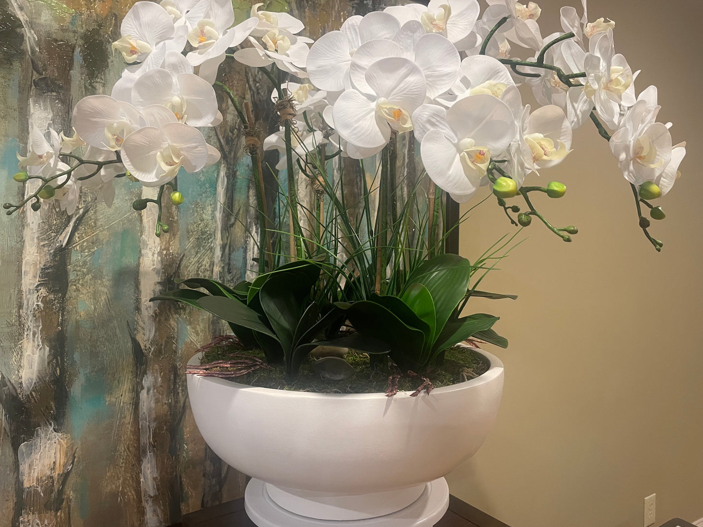 White Ceramic Vase with Orchids