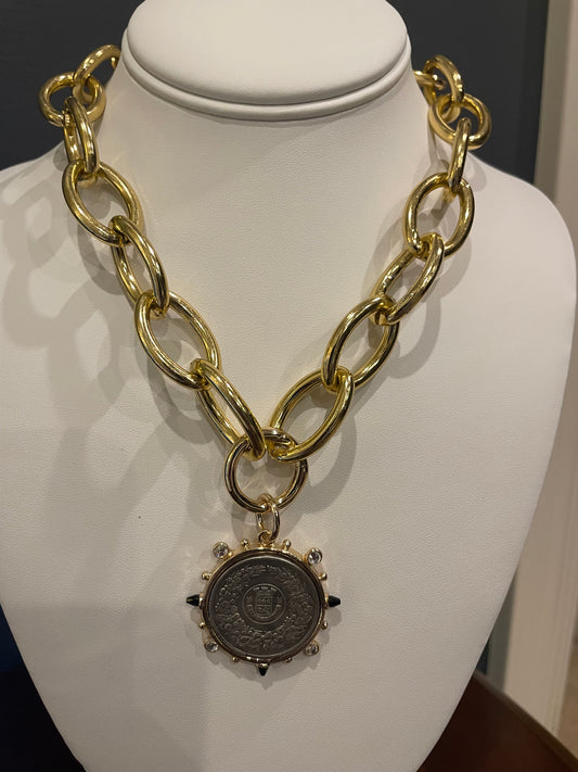 Gold Coin Chunky Medallion Necklace