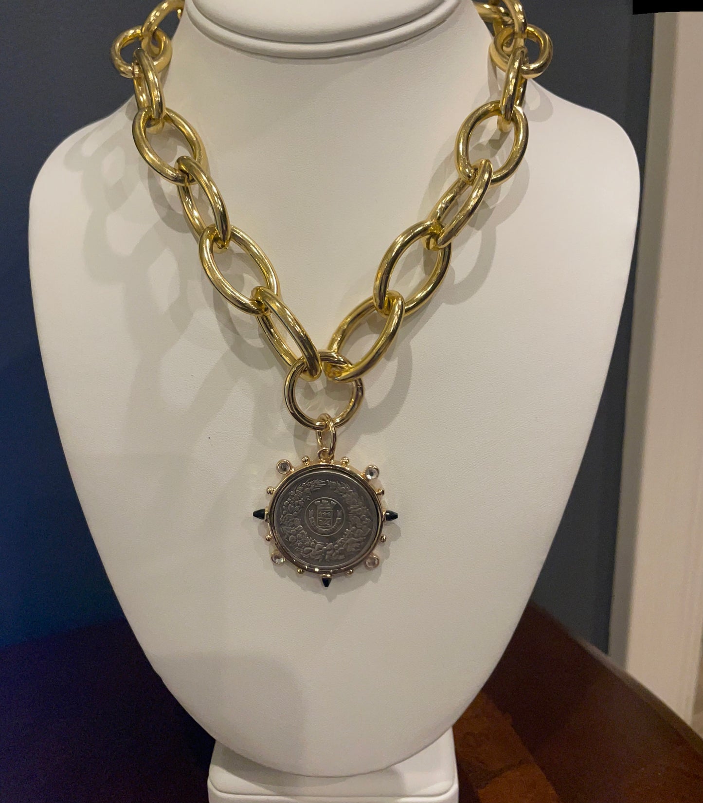 Gold Coin Chunky Medallion Necklace