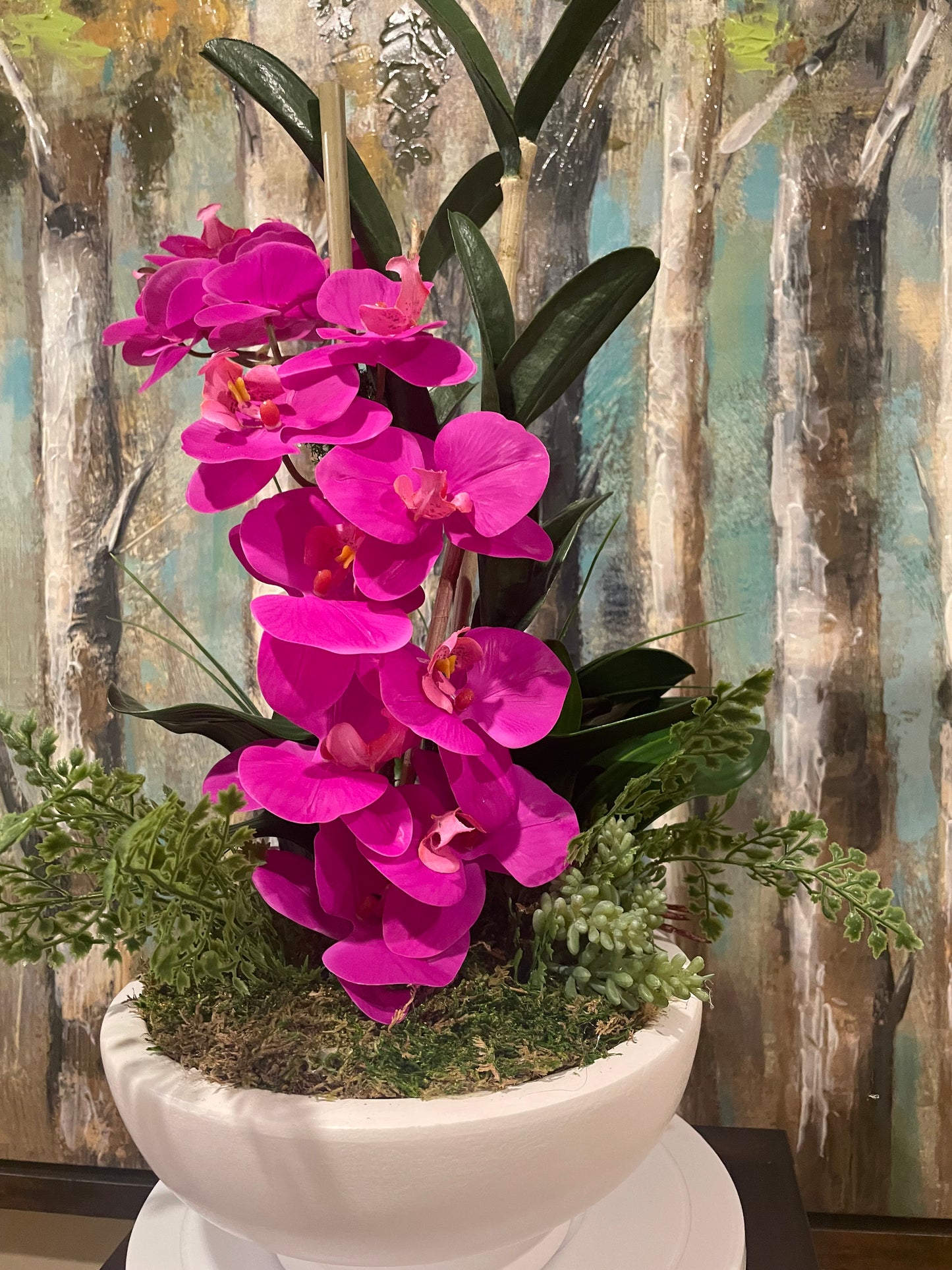 Beautiful Real touch orchid with faux leaves Flower arrangement