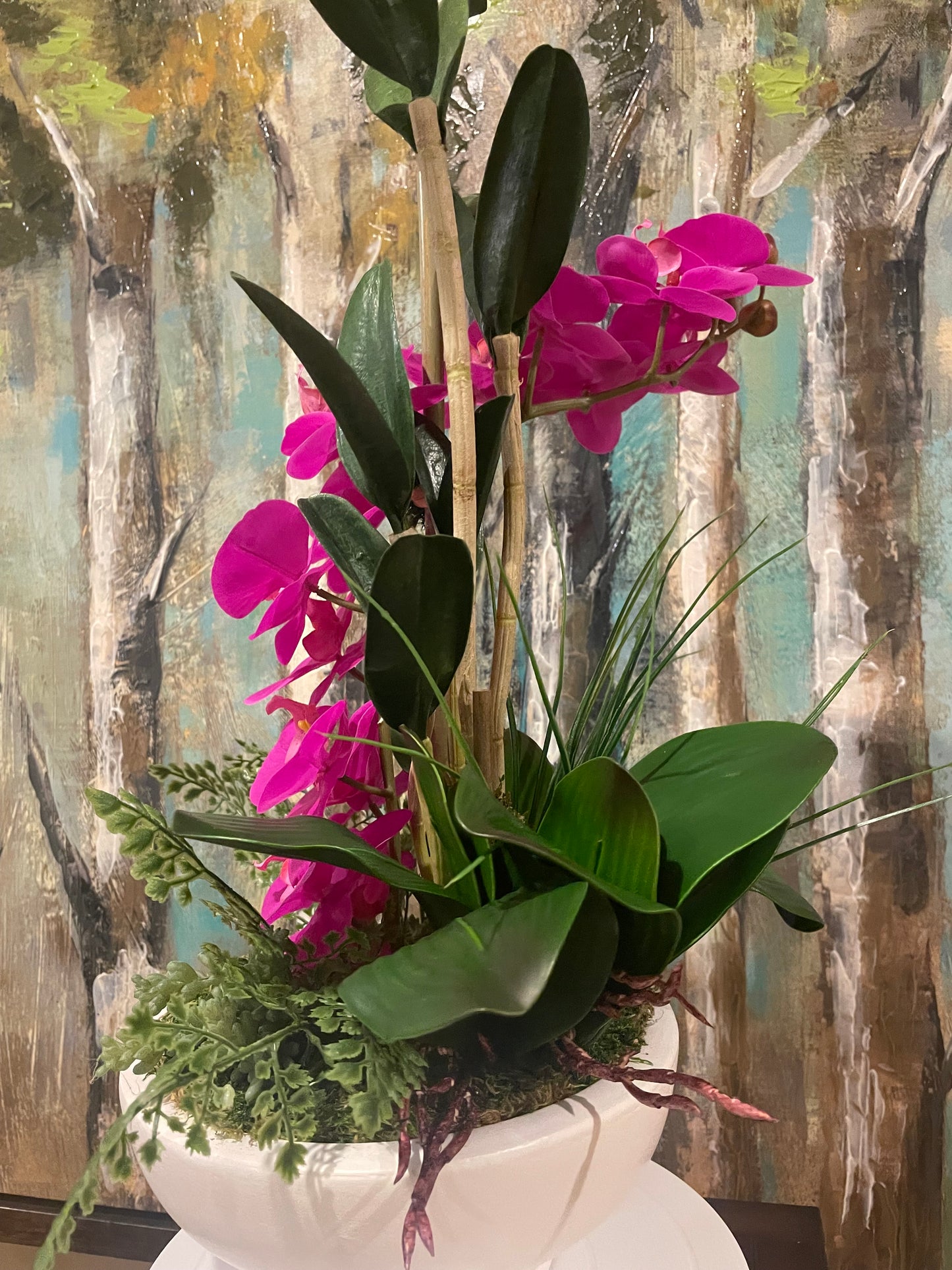 Beautiful Real touch orchid with faux leaves Flower arrangement