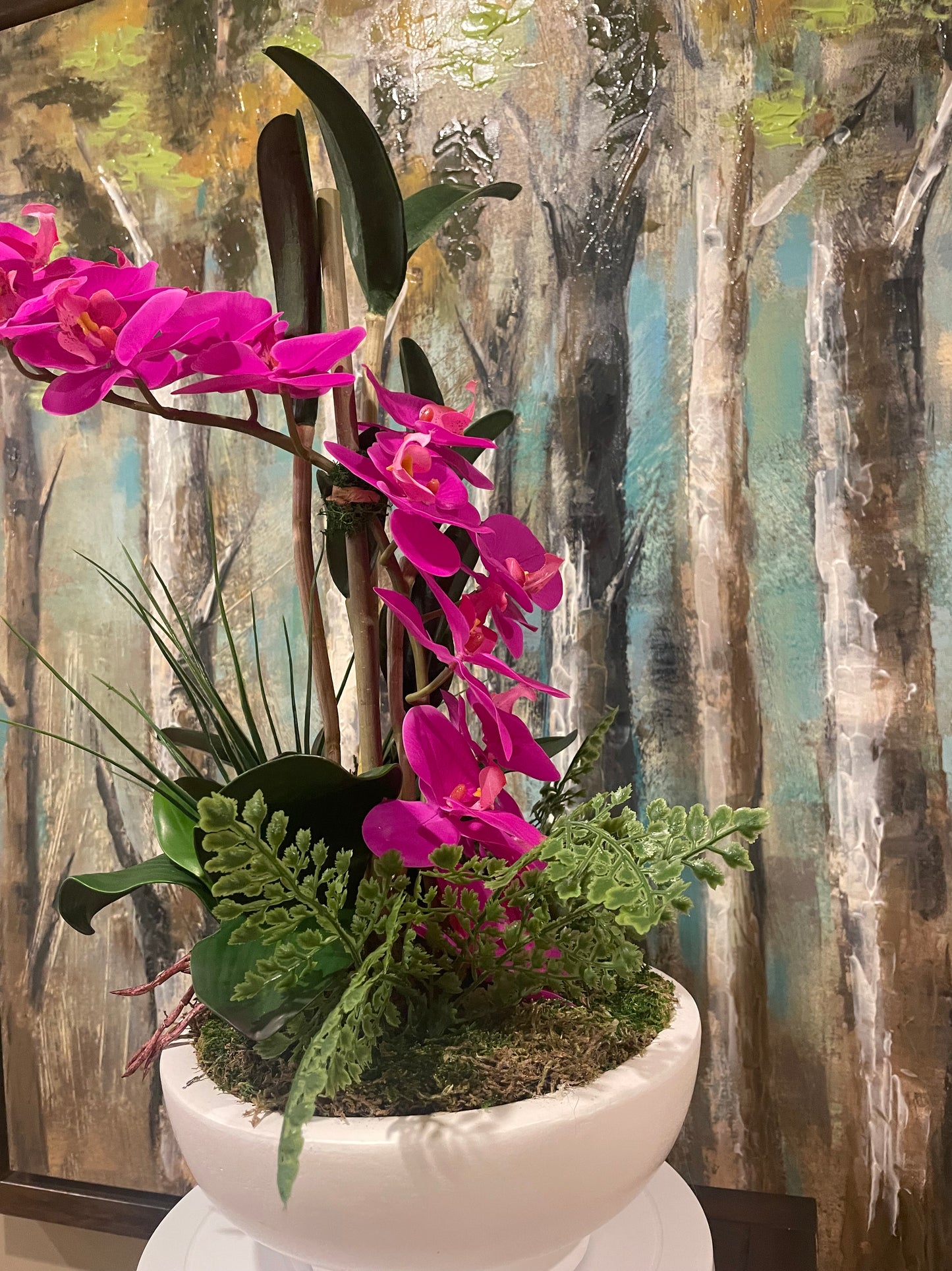 Beautiful Real touch orchid with faux leaves Flower arrangement