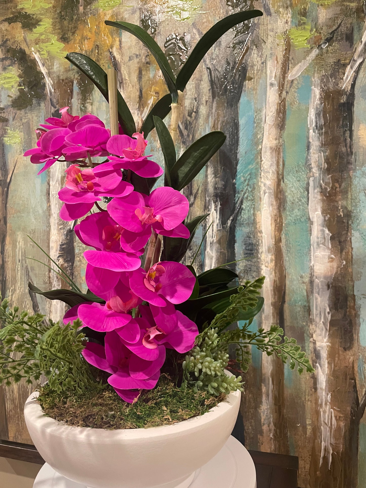 Beautiful Real touch orchid with faux leaves Flower arrangement