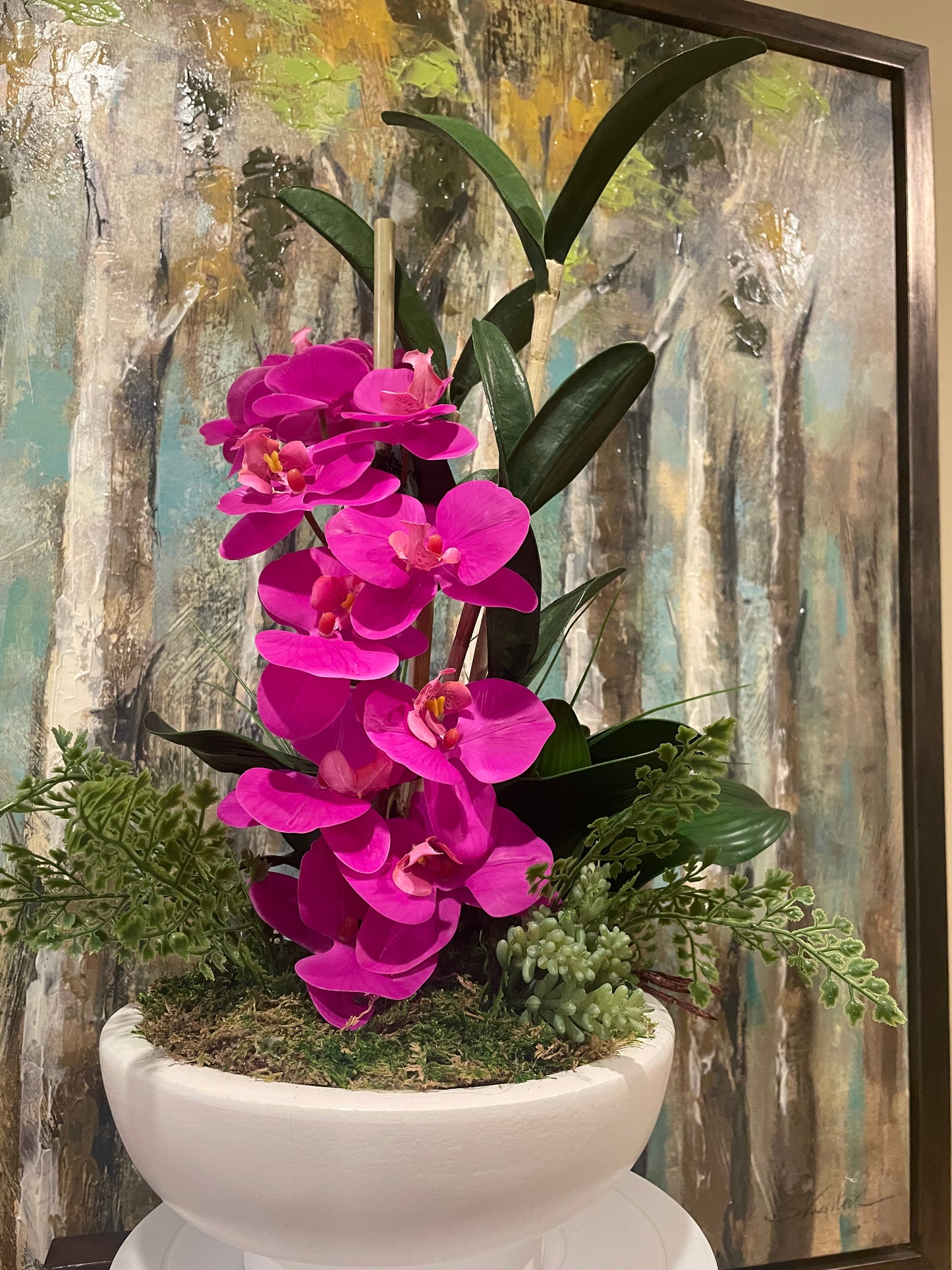 Beautiful Real touch orchid with faux leaves Flower arrangement