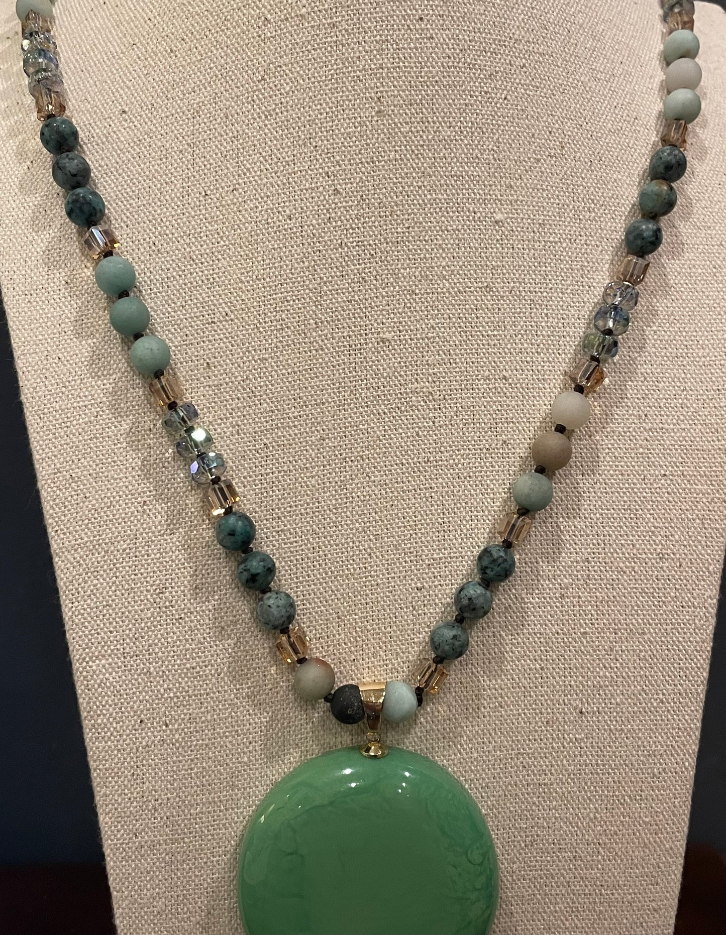 Bohemian and beautiful Green Necklace with faux emerald pendant