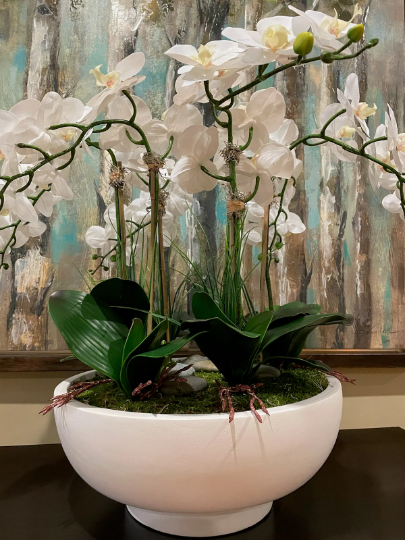 White Ceramic Vase with Orchids